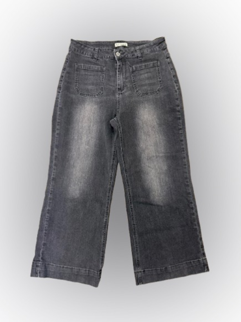 Luvamia Black Wash Cropped Wide Leg Jeans High Rise Patch Pocket Size 10